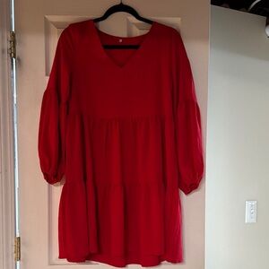 Red V-Neck Tiered Dress